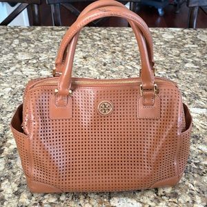 Tory Burch handbag, brown perforated leather